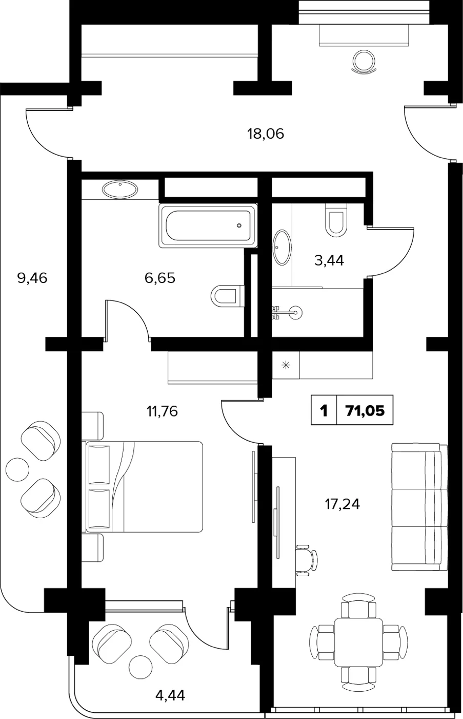 Планировка 71,05 м²