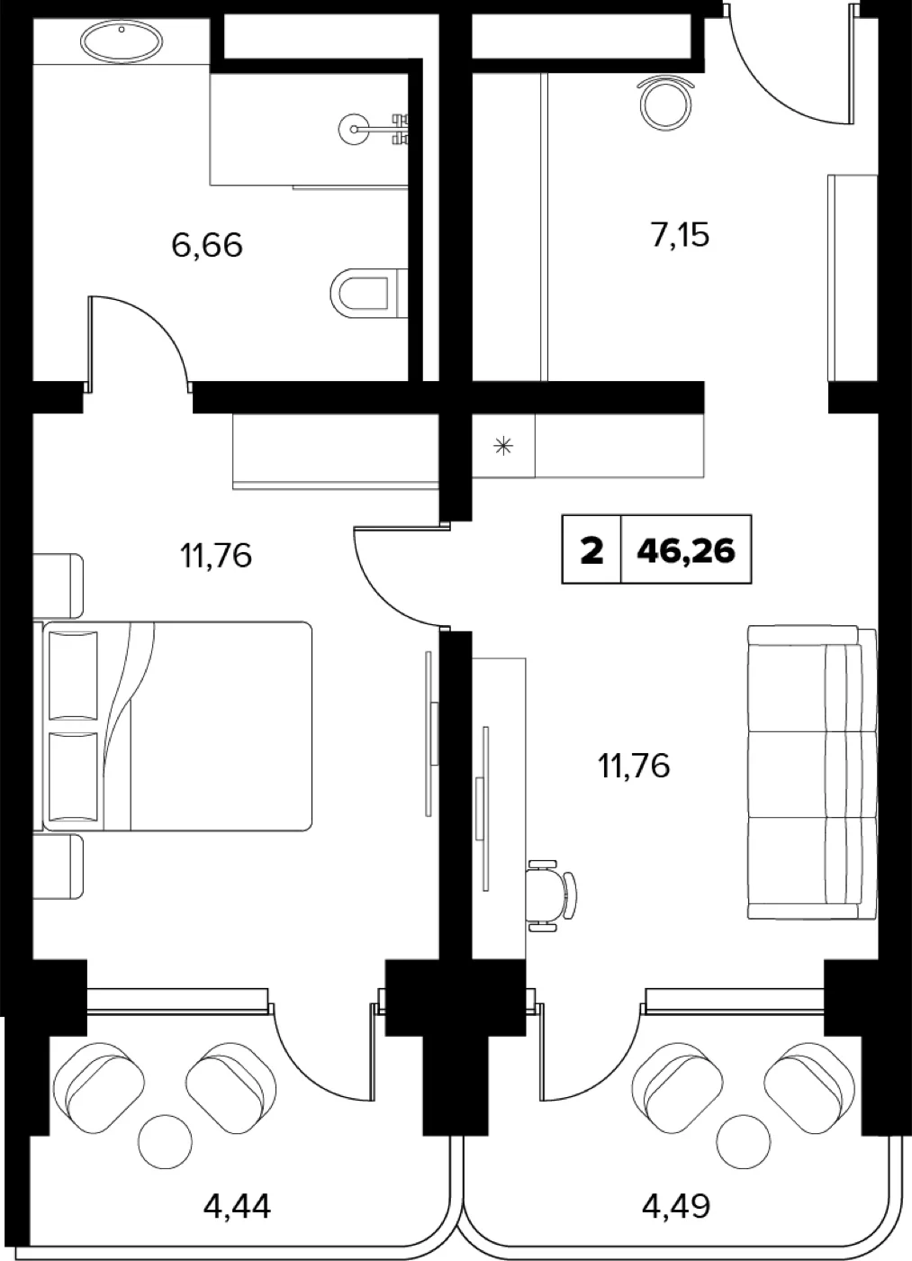 Планировка 46,26 м²