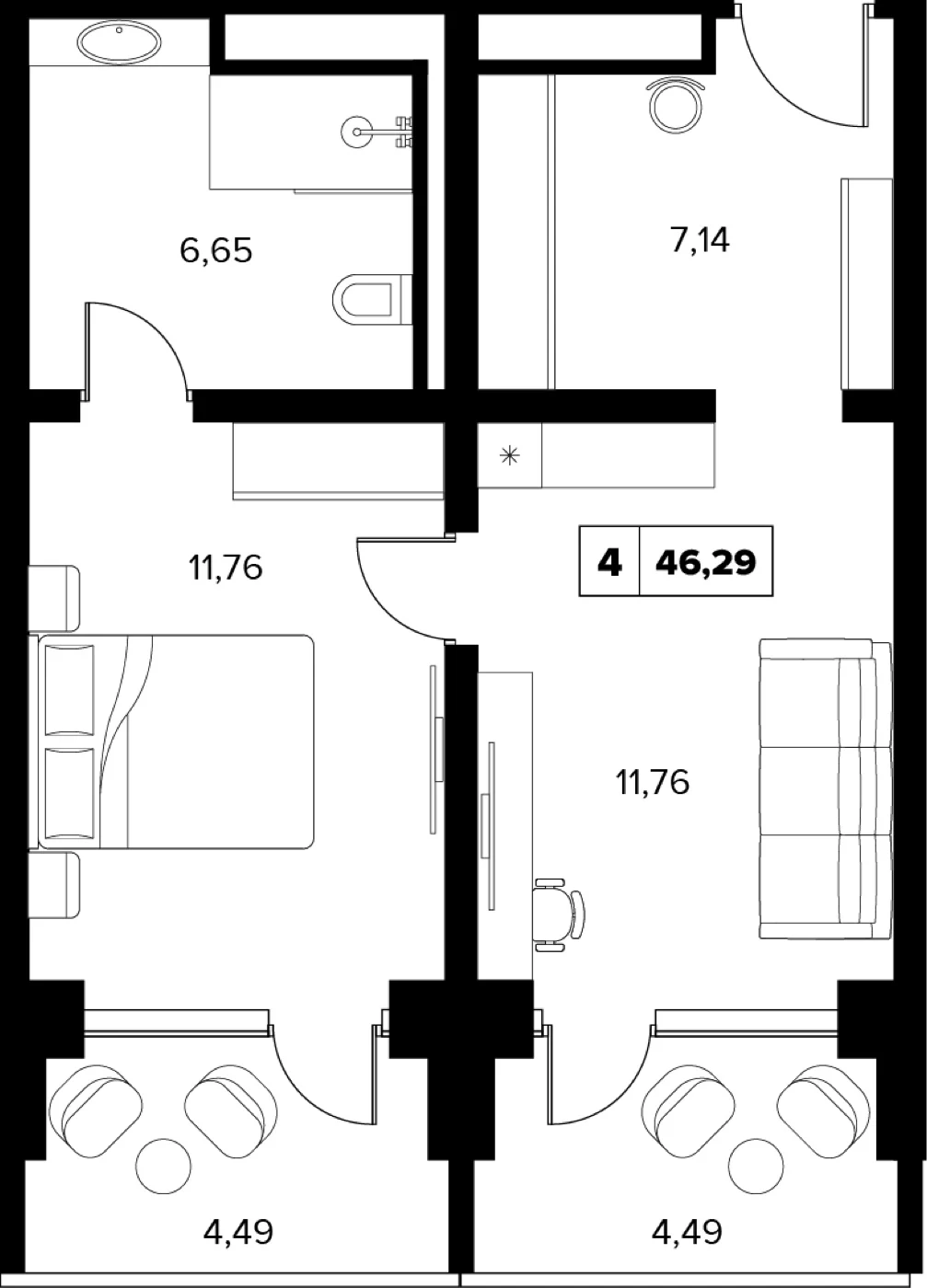 Планировка 46,29 м²