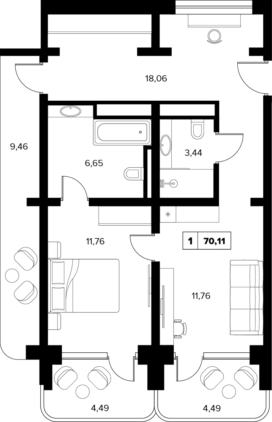 Планировка 71,11 м²