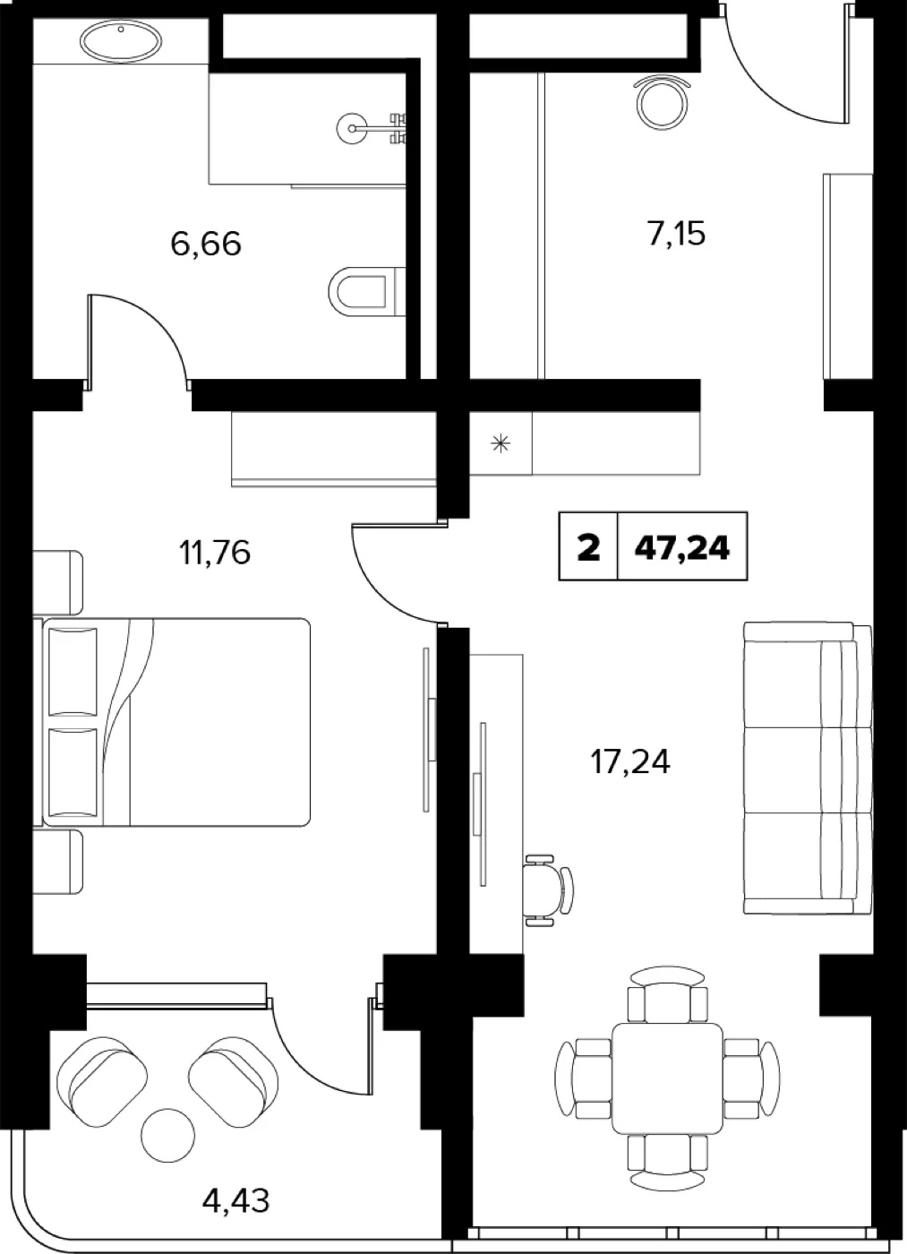 Планировка 47,24 м²
