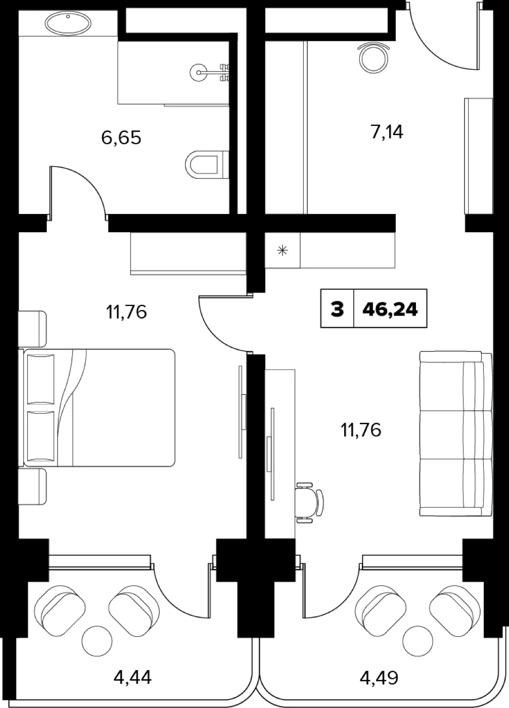 Планировка 46,24 м²