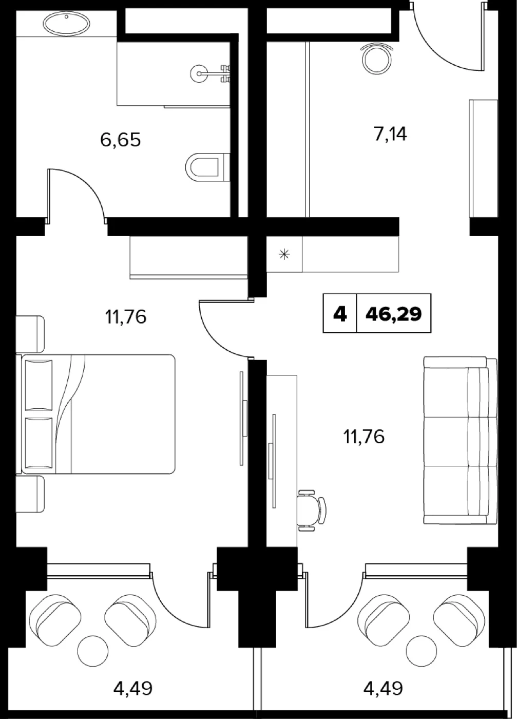 Планировка 46,29 м²