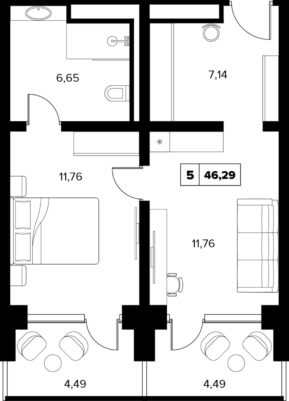 Планировка 46,29 м²