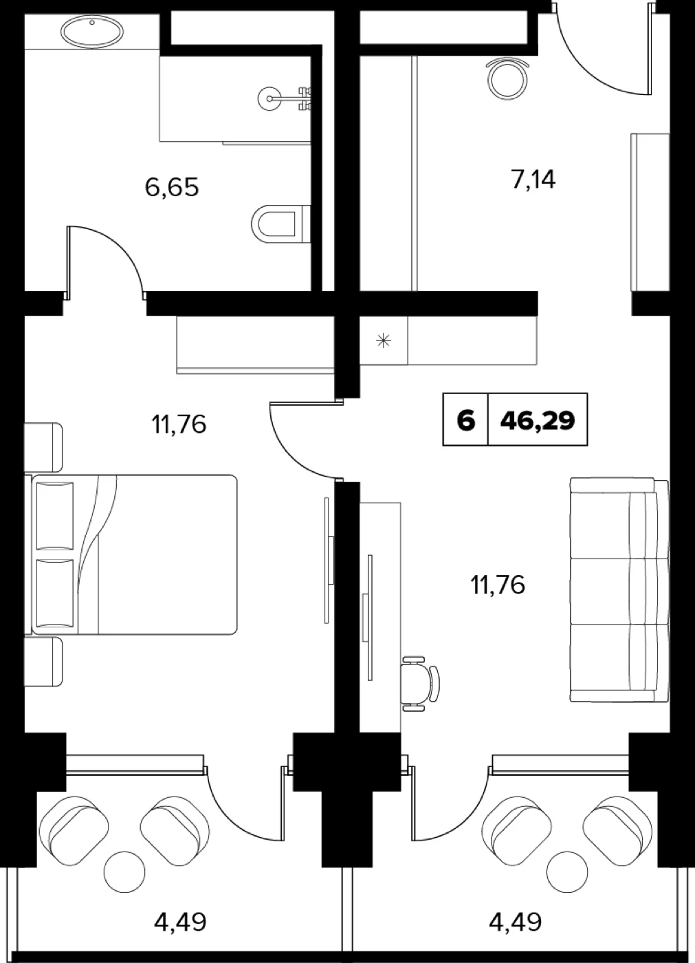 Планировка 46,29 м²
