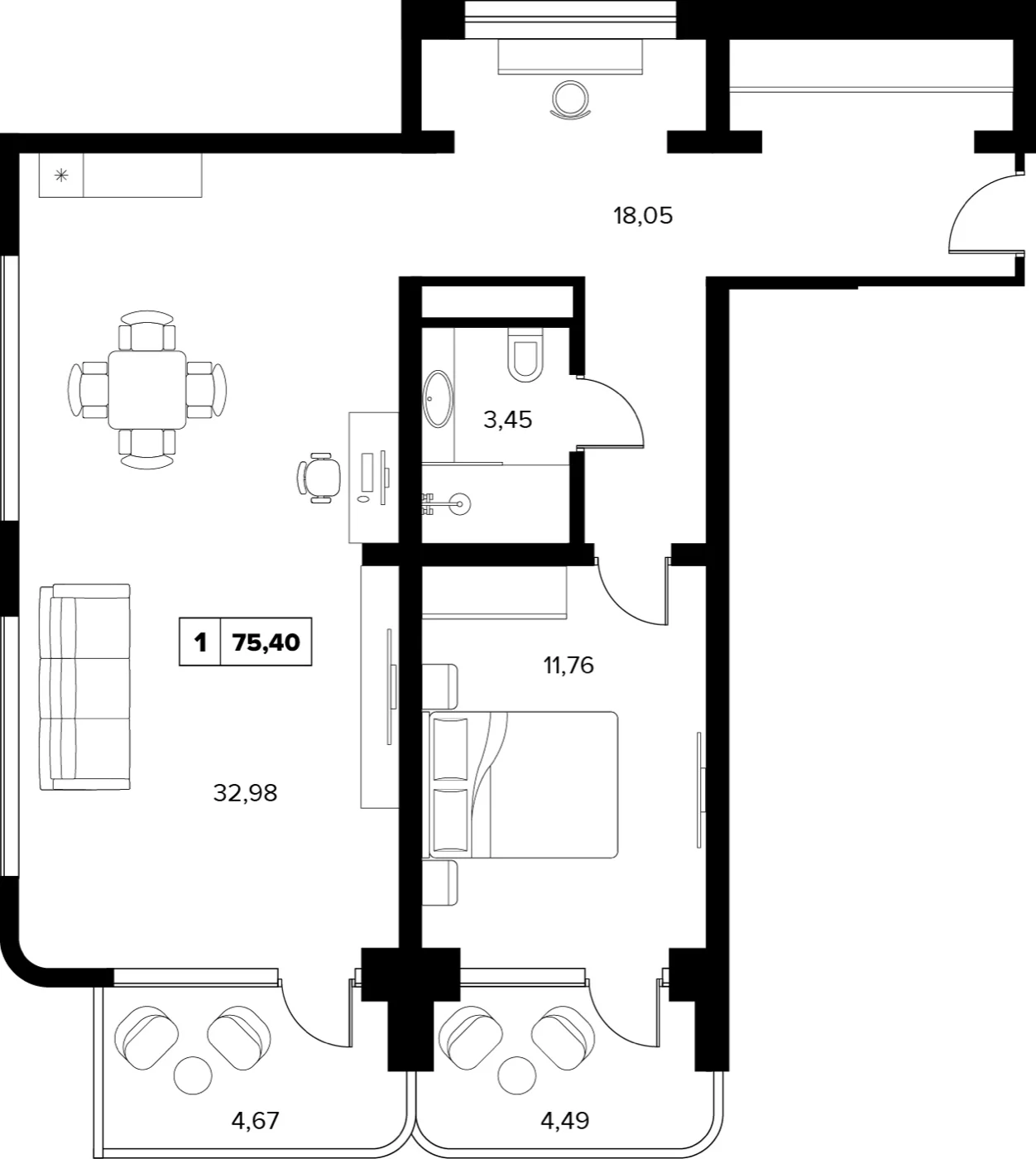 Планировка 75,4 м²