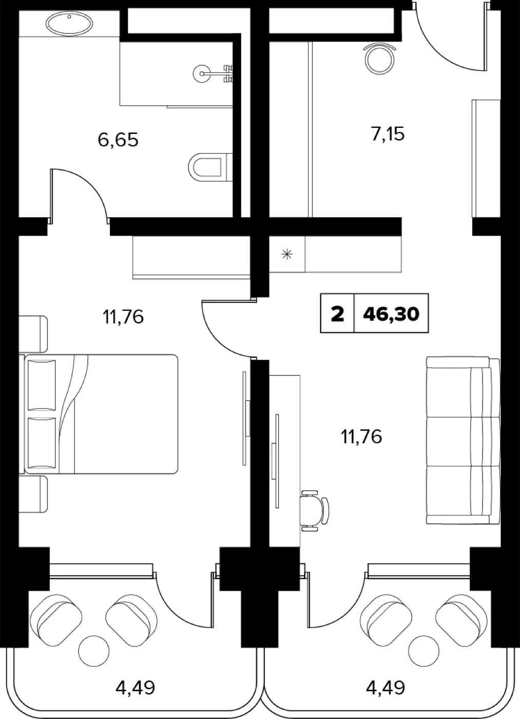 Планировка 46,3 м²