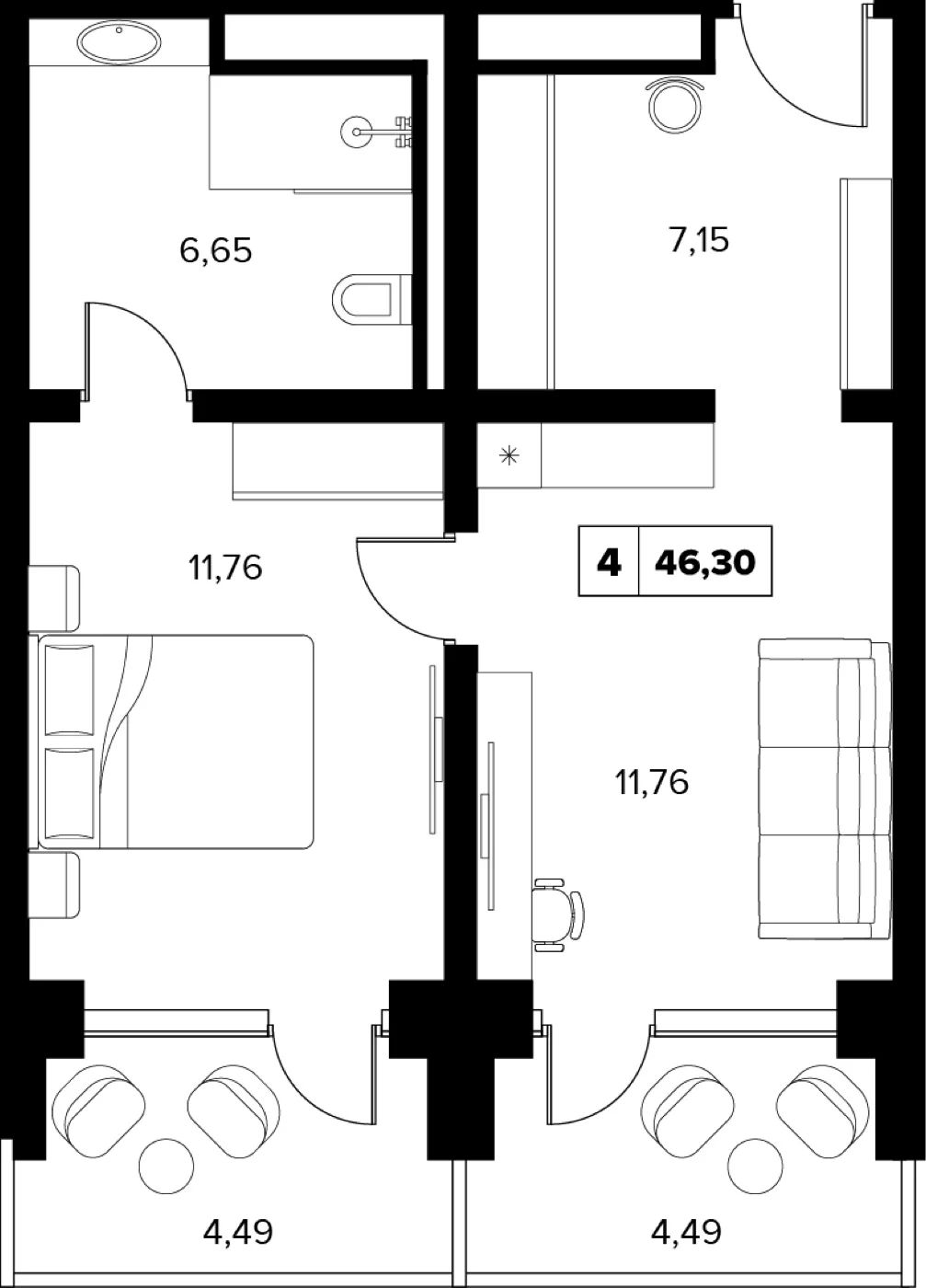 Планировка 46,3 м²