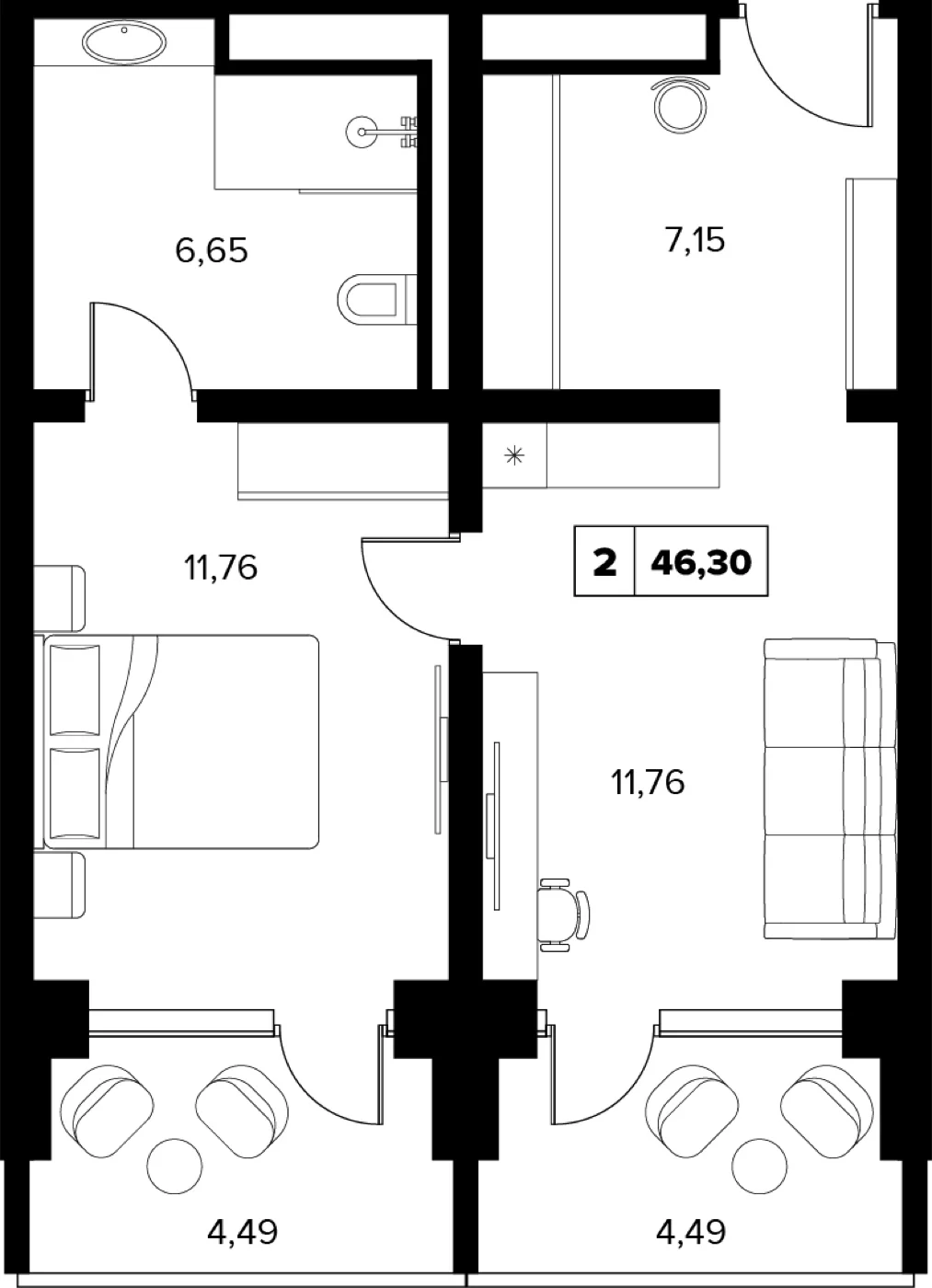 Планировка 46,3 м²