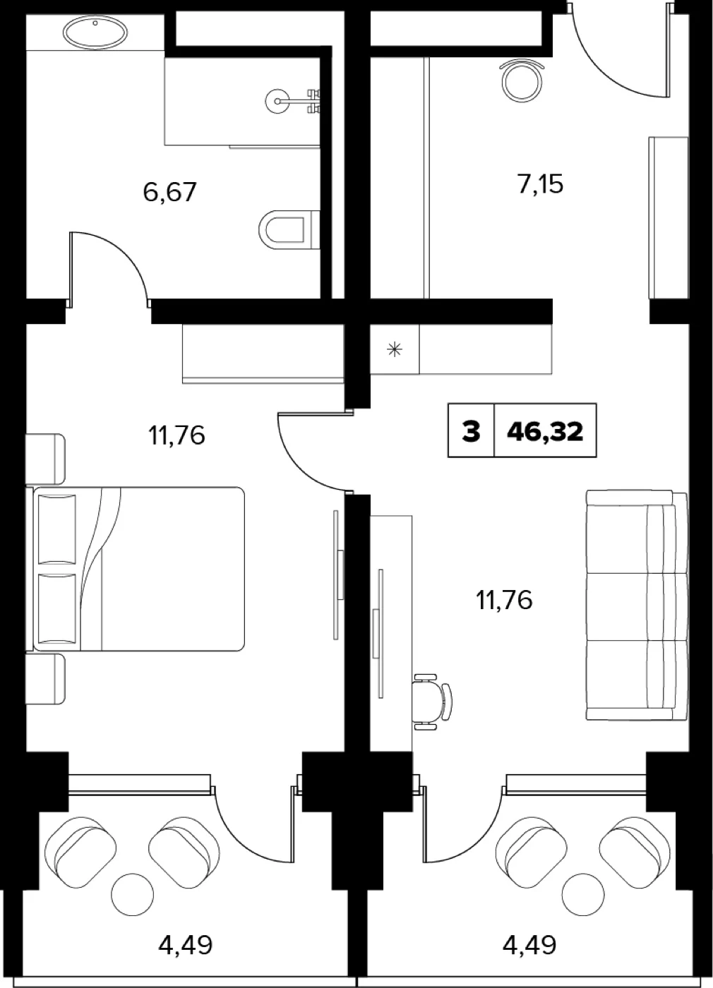 Планировка 46,32 м²