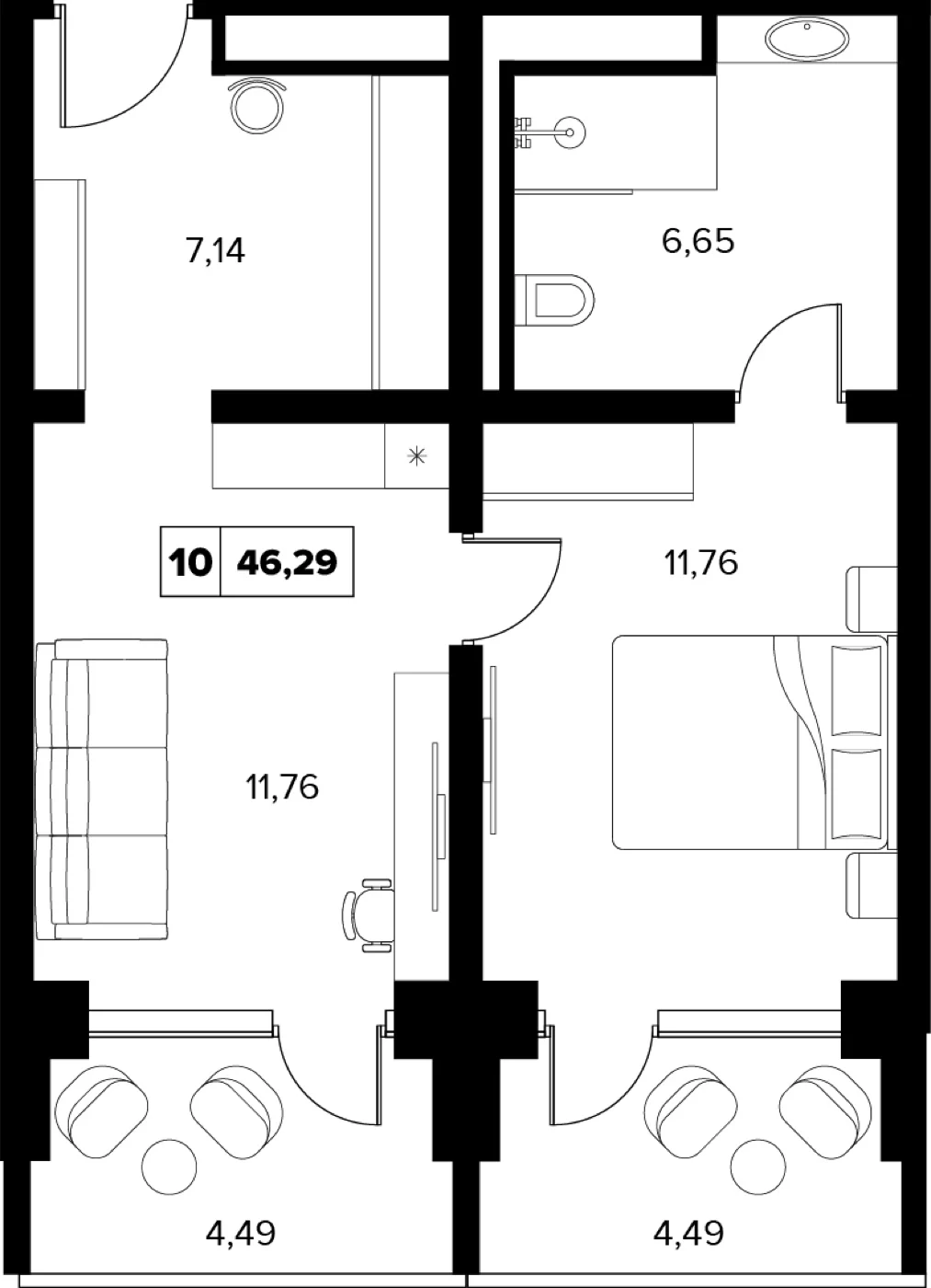 Планировка 46,29 м²