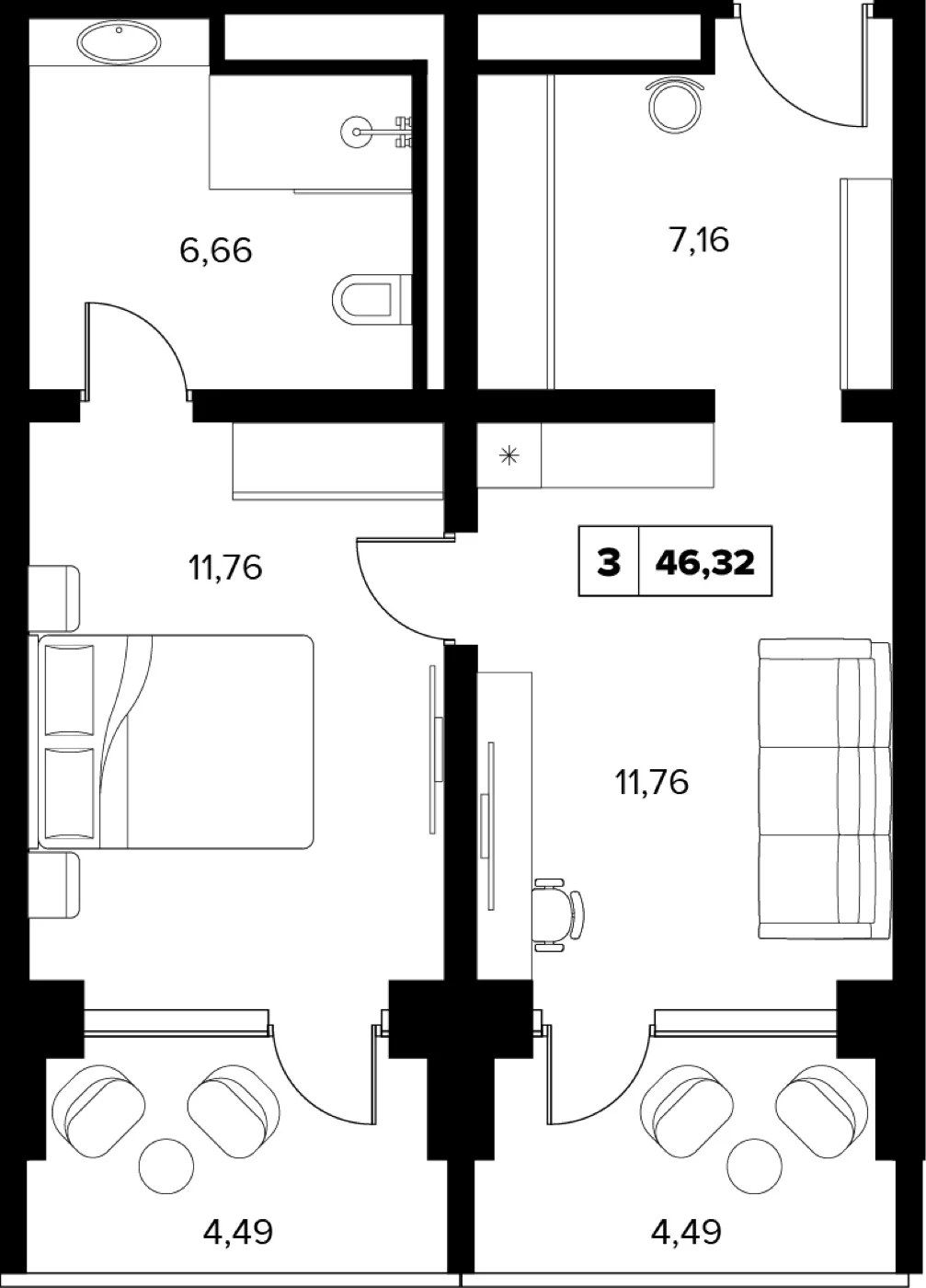 Планировка 46,32 м²