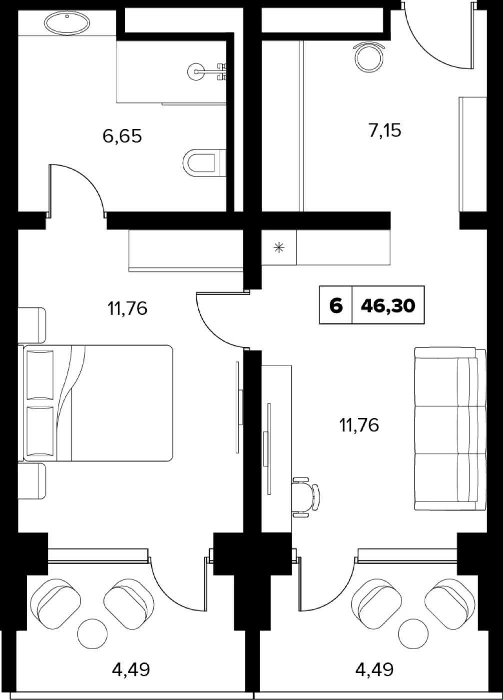 Планировка 46,3 м²