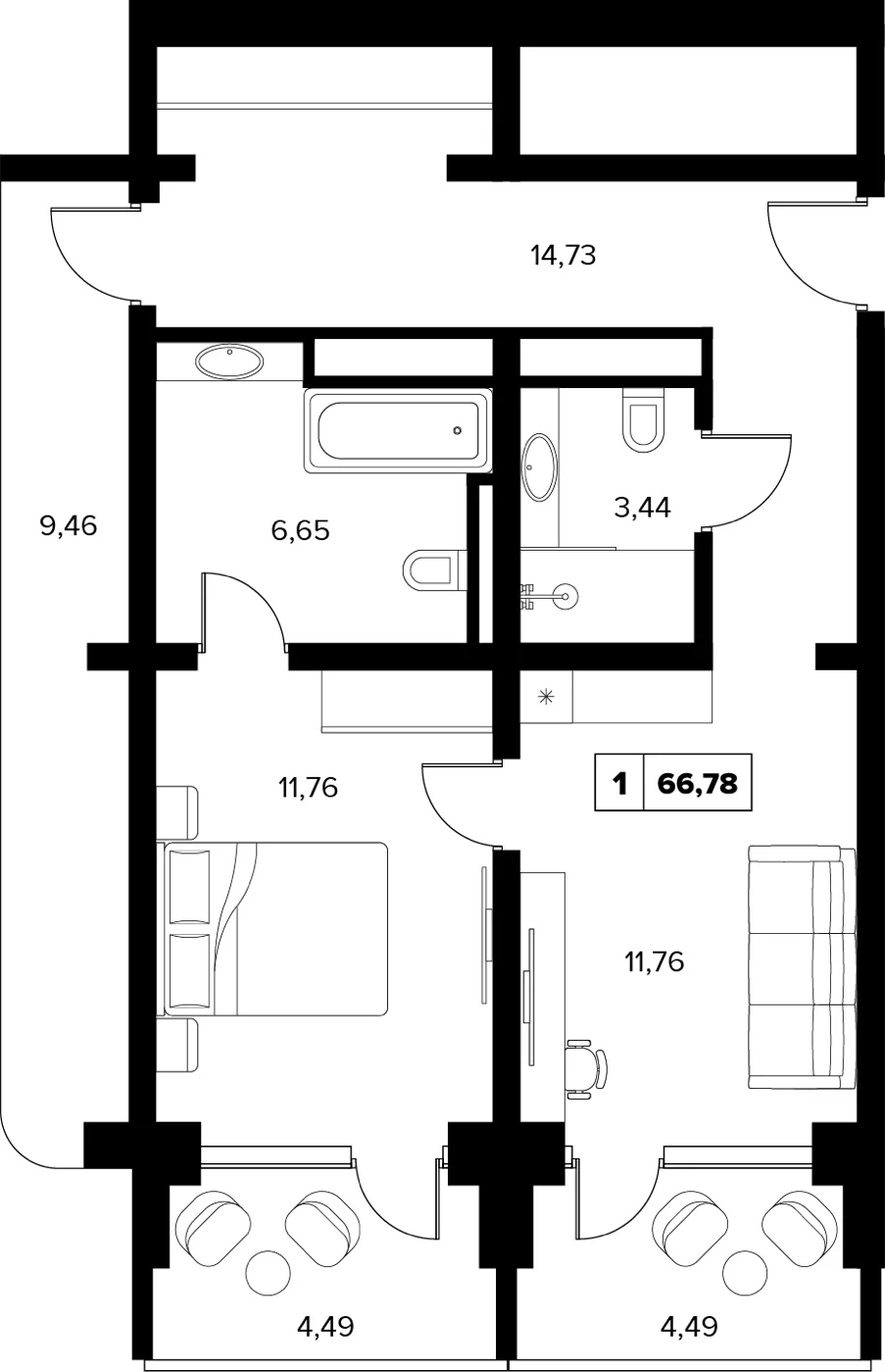 Планировка 66,78 м²