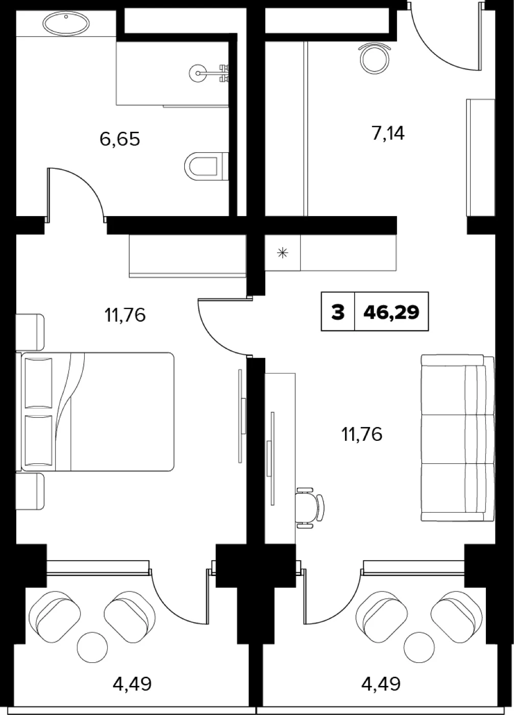 Планировка 46,29 м²