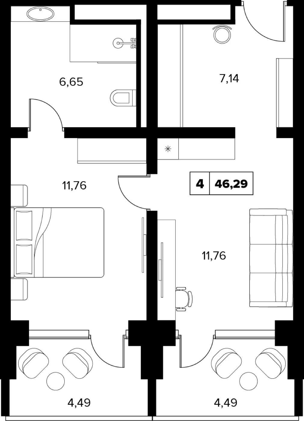 Планировка 46,29 м²