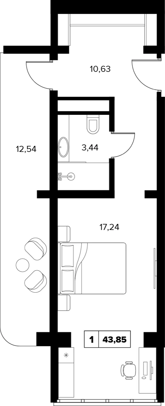 43.85 м²