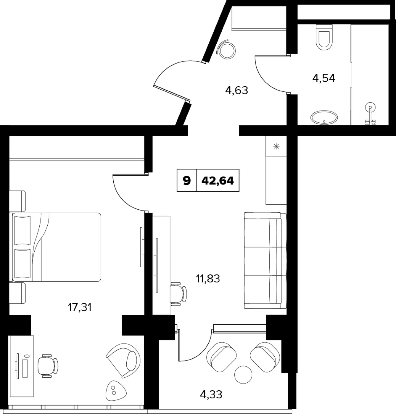 Планировка 42,64 м²