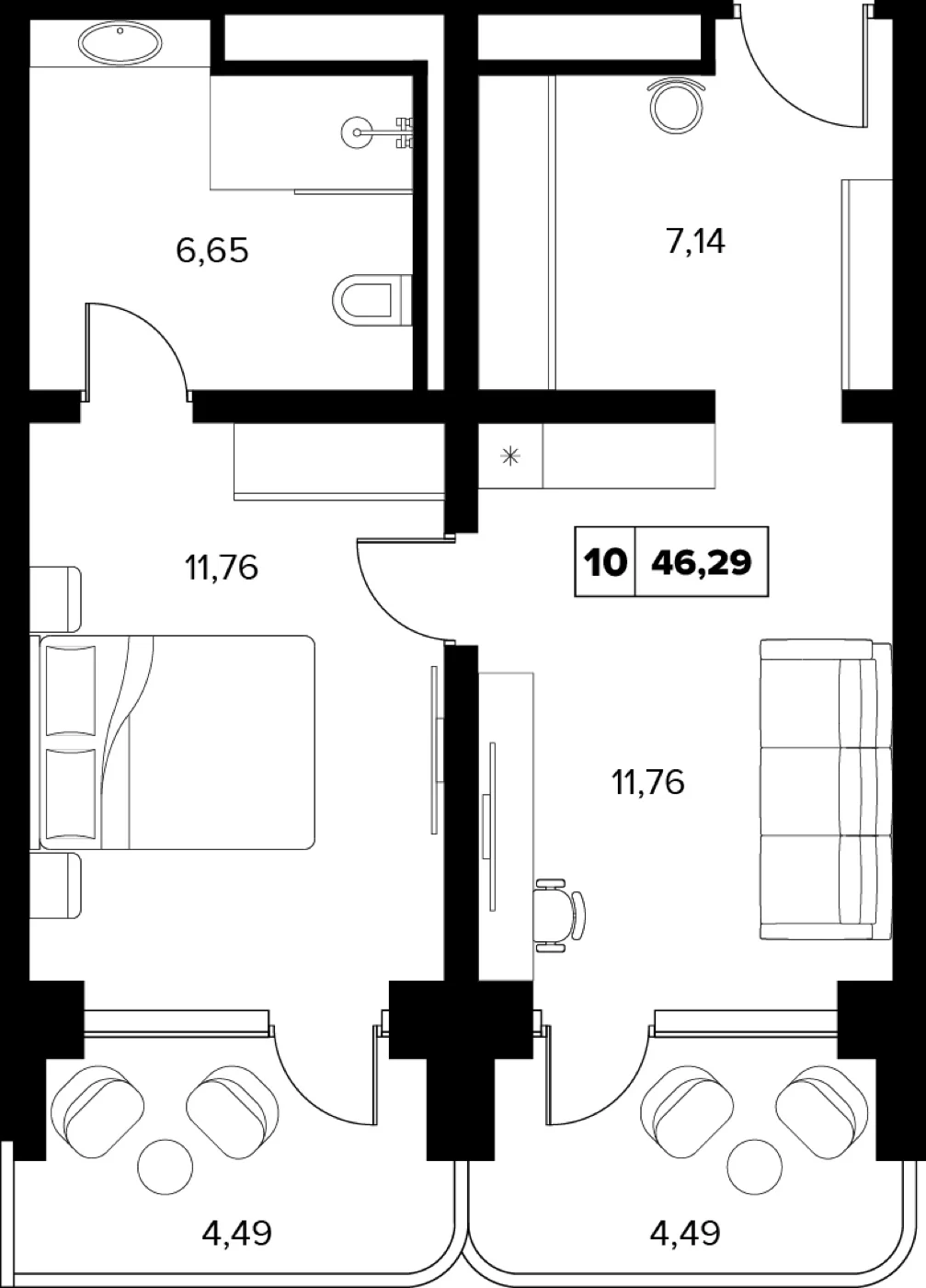 Планировка 46,29 м²