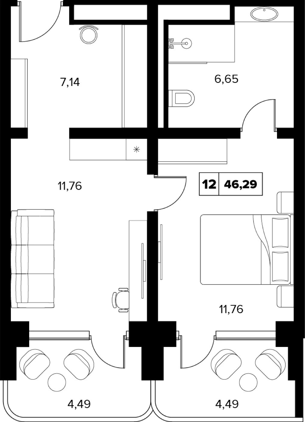 Планировка 46,29 м²