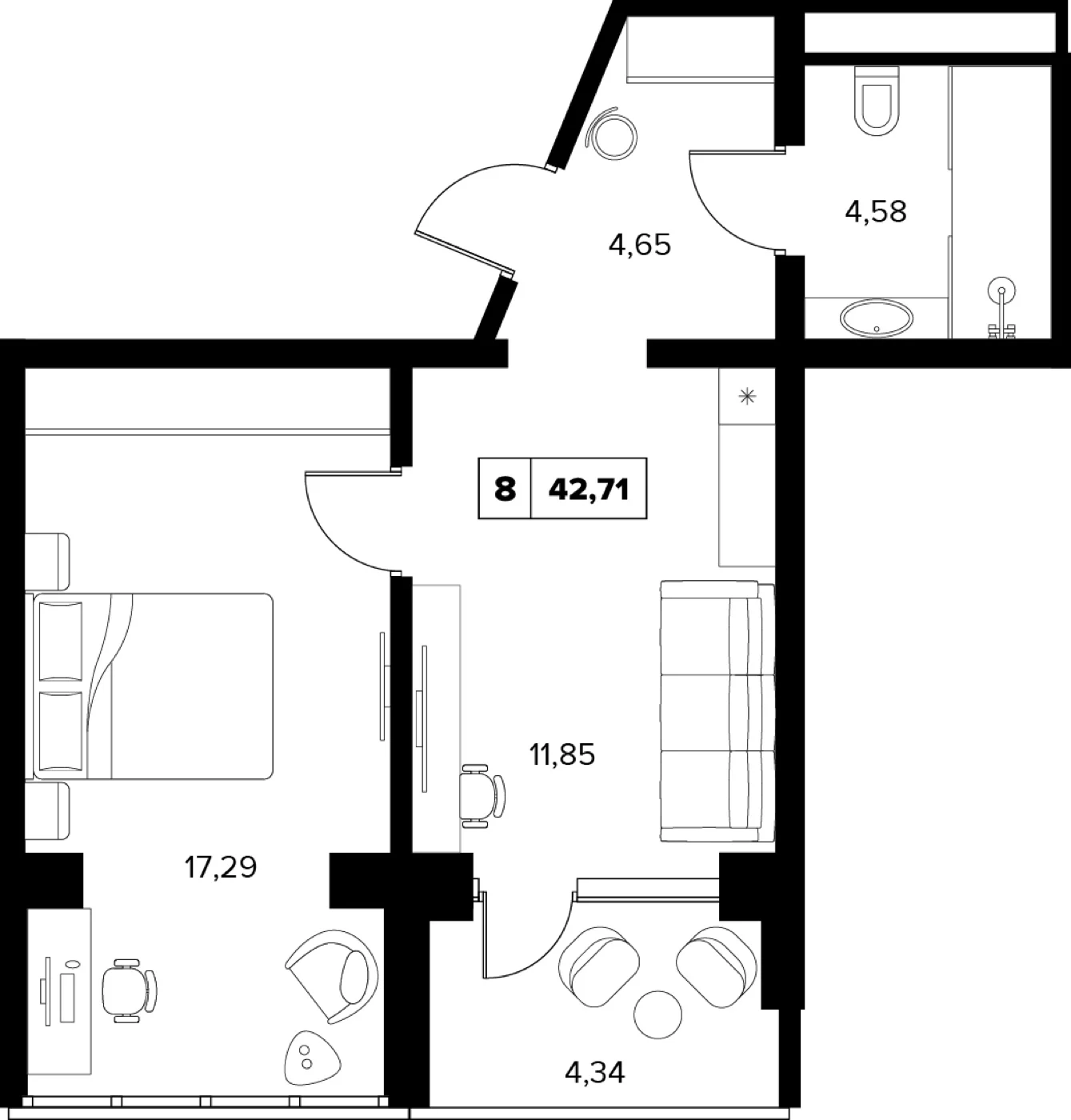 Планировка 42,71 м²