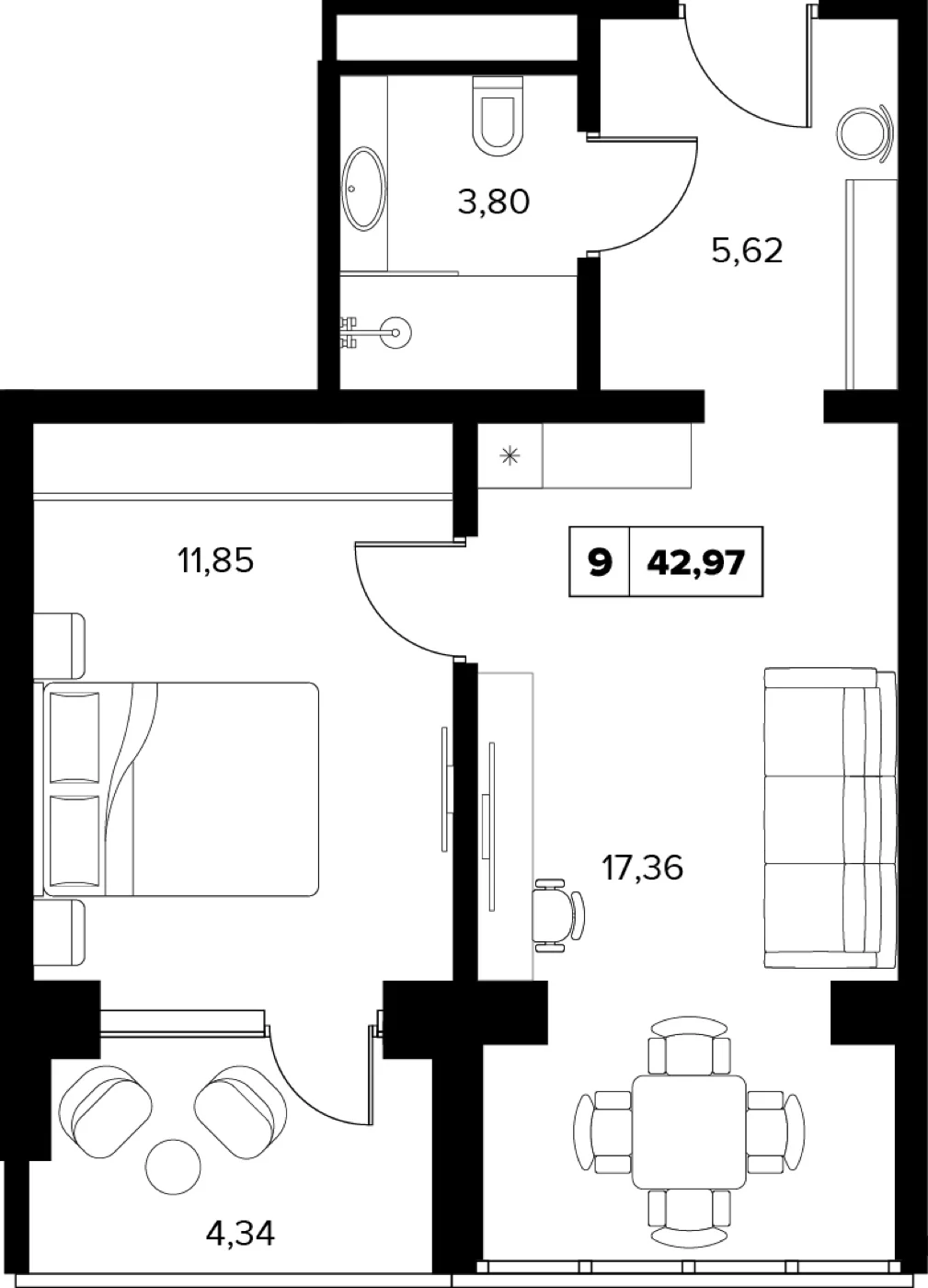 Планировка 42,97 м²