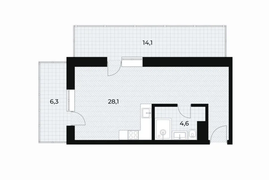 Планировка студии от 53,1 м²