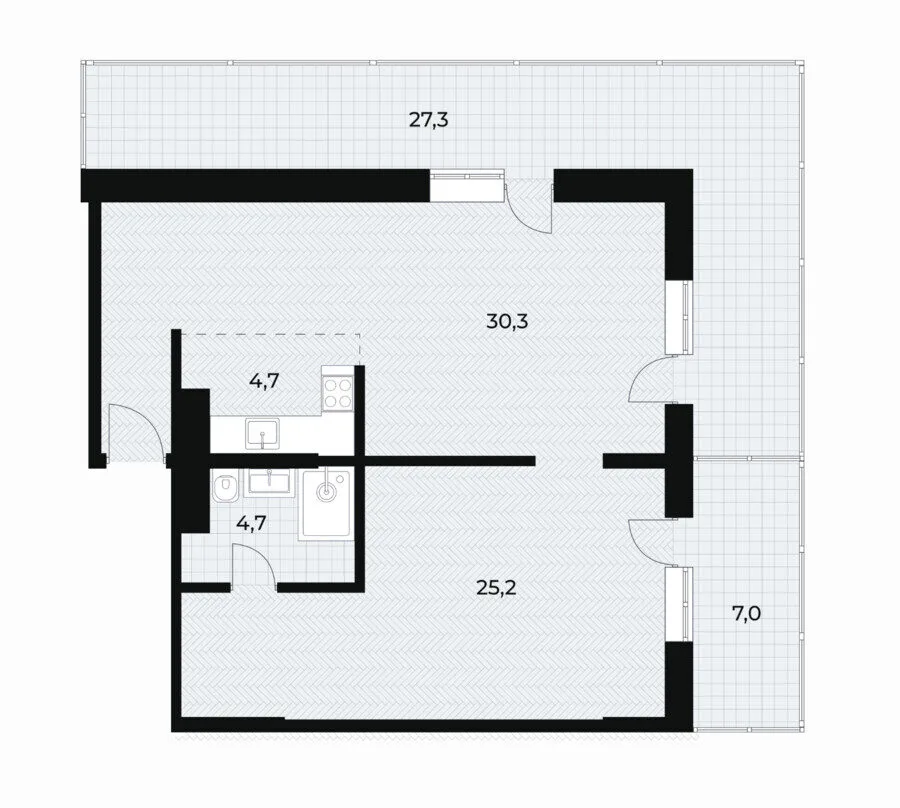 Планировка студии от 76,2 м²