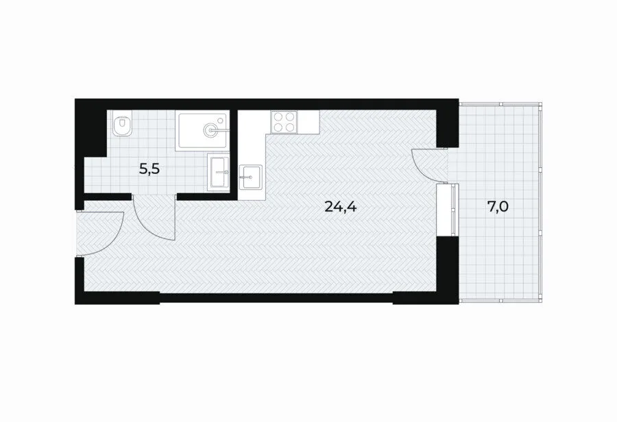 Планировка студии от 34,3 м²