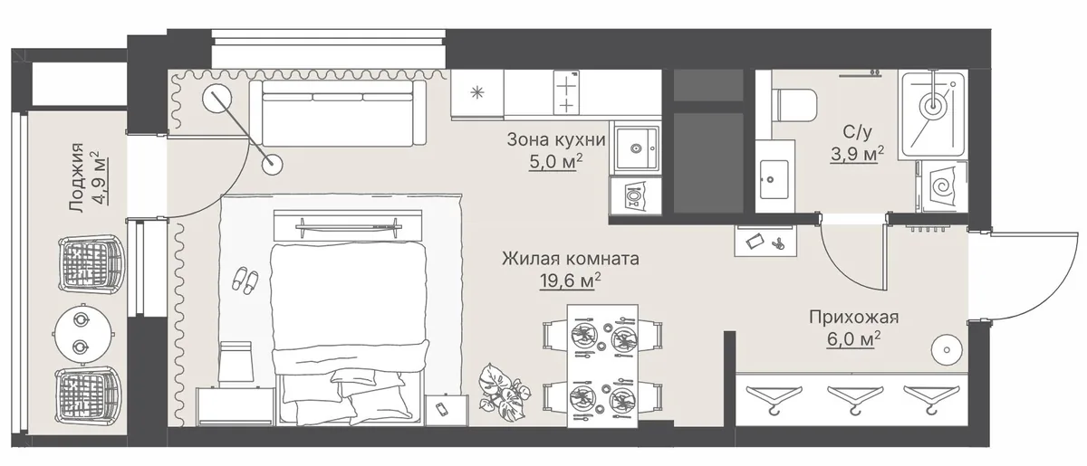 Планировка 1-комнатной квартиры 36,7 м² в ЖК «Кедровый»