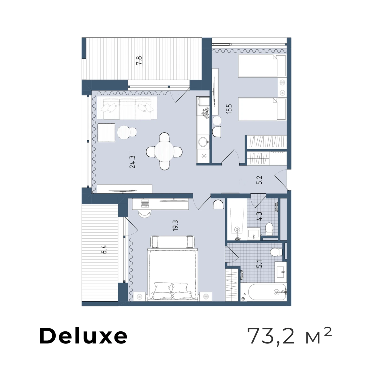 Планировка номера Deluxe 73,2 м²