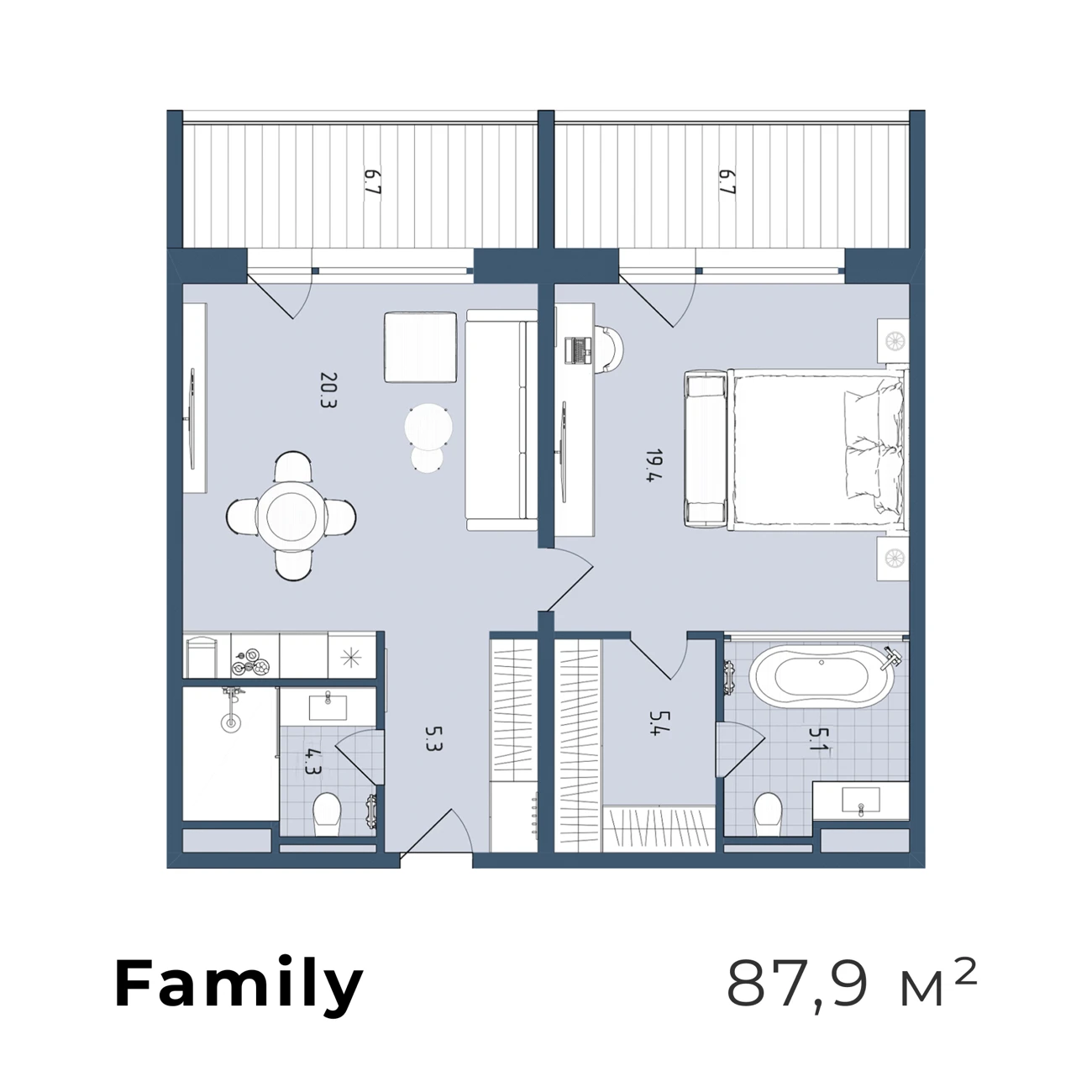 Планировка номера Family 87,9 м²