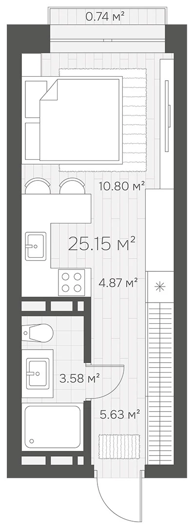 Планировка студии 25,15 м² в квартале УМУН, Усть-Муны